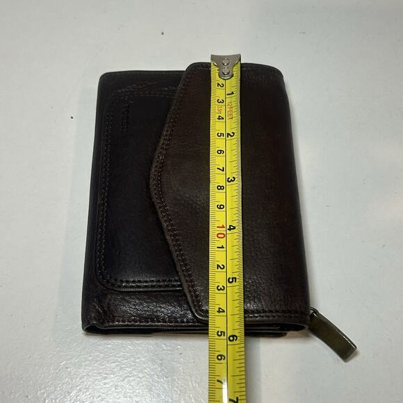 FOSSIL WOMENS Brown Soft LEATHER WALLET SNAP CLOSE ZIPPER POCKET - Picture 8 of 9